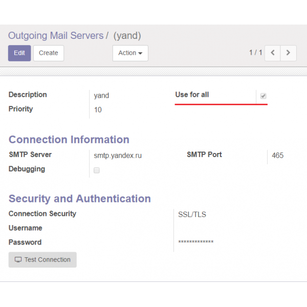 SMTP/IMAP: Using one server for communication between all users Odoo 12