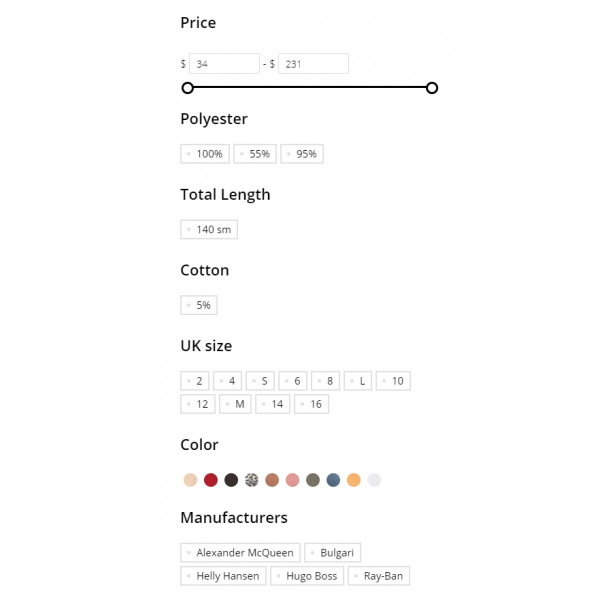 Filter [by attribs, options, brands, price, filters]
